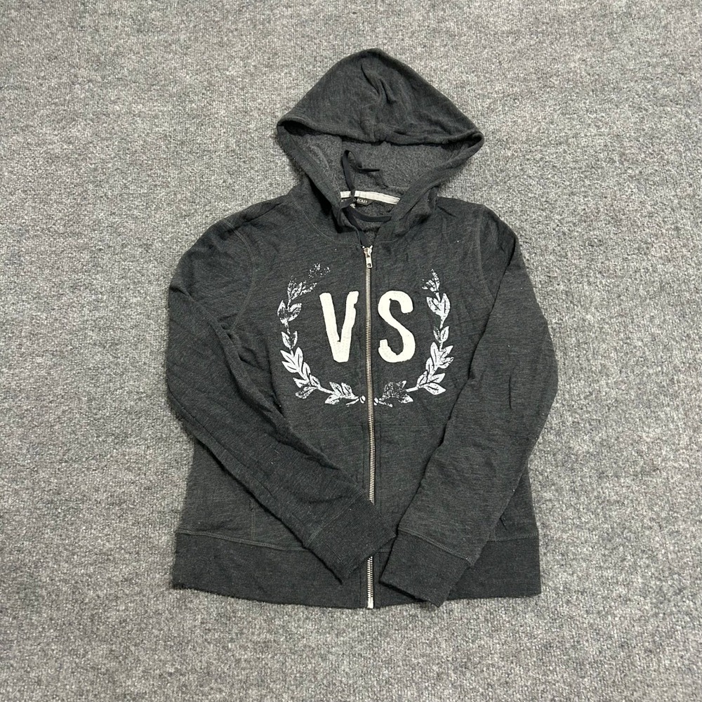 Victoria's Secret Hoodie Womens Size S Charcoal Grey Zip Up VS Graphic Logo